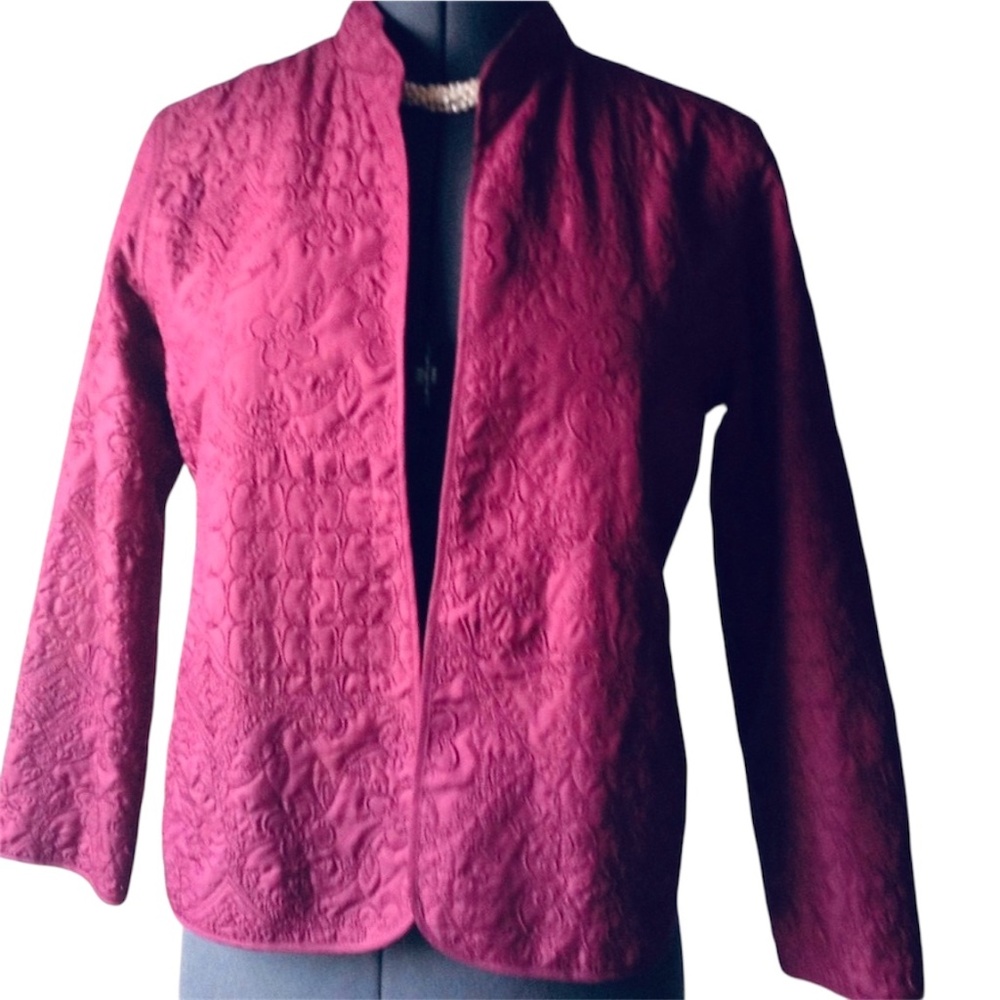 Alfred Dunner Quilted Embroidered Jacket Plum 14P Petite Autumn Weekend NWT
